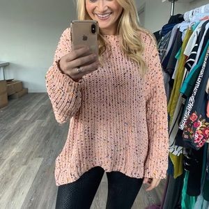 Llove Pink Confetti Puff Sleeve Sweater Size L